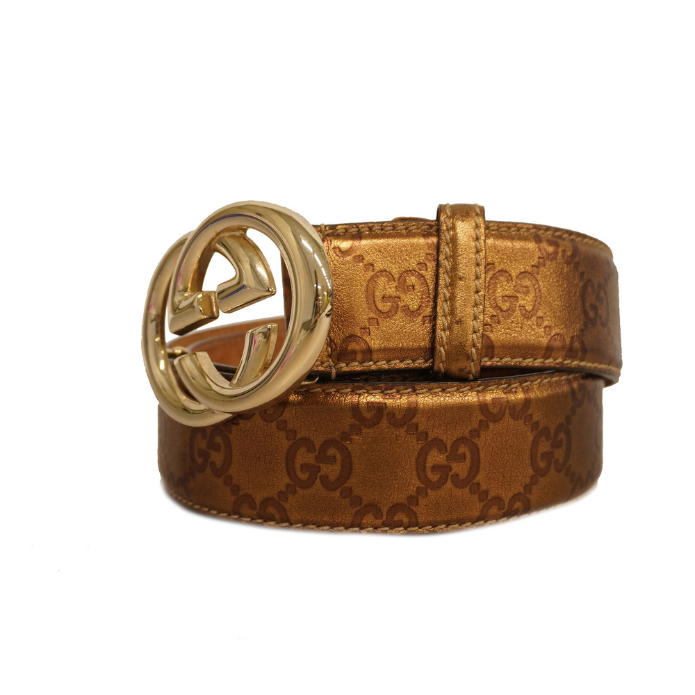 Auth Gucci Belt GG Buckle Gold Hardware 162922 Men's Leather Gold